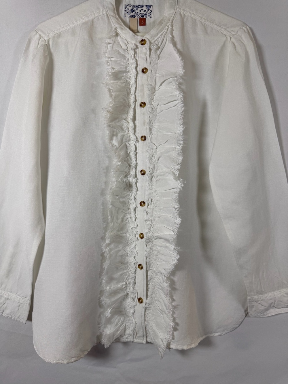 Pilcro Anthropologie White Ruffle Button Front Blouse Size S